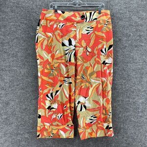 Alanni Cropped Pants Women 14 Red Floral High Rise Cuffed Flat Front Cotton
